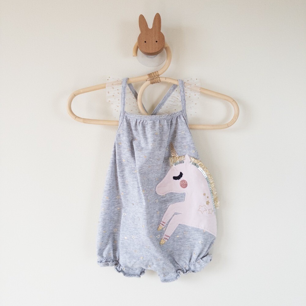 Mud Pie Baby Girl 0-3m Unicorn‎ Bubble Romper Gold Tulle Summer